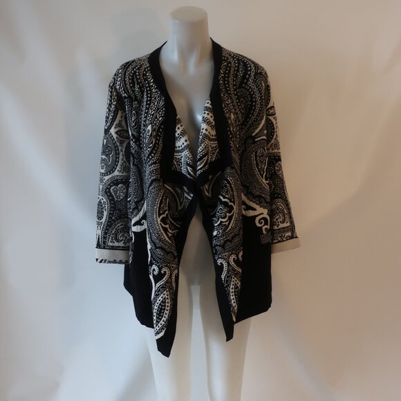Womens Etro Black White Jacquard Wool Blend Open Cardigan Sweater M - Picture 1 of 14